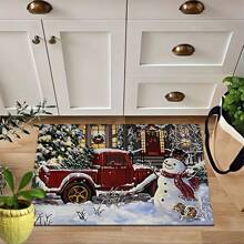 1pc Home Decor, Snowman & Christmas Tree Pattern Print, Christmas, Christmas Gift, Christmas Decoration, Diatomite Kitchen Carpet, Kitchen Mat, Rug, Rectangle Carpet, Suitable For Living Room, Bedroom, Hallway, Bathroom, Laundry Room - Polyester Carpet, Suitable For Indoor And Outdoor Home Decor