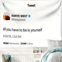 1PC Bedroom Decor Aesthetics Tapestry,  "Be Yourself" Tweet, Pop Culture Decorative Wall Hanging Tapestry For Bedroom, College Dorm Home Decor Hanging Cloth Gifts Birthday Graduation - 彩色 - 查看 3