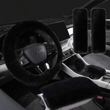冬季兔子毛绒汽车方向盘套弹力把套手刹把套车内用品内饰