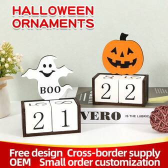 1 pezzo Calendario in legno da tavolo per il conto alla rovescia di Ognissanti, calendario creativo in legno decorato con zucche