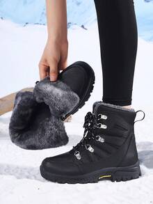 Women's Winter High-Top Thermal Lined Thick Warm Snow Boots - Black - View 2