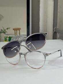 2-In-1 Round Clip-On Glasses Frame With Shine, Model 0273 - Màu xám chuyển màu - Xem 2