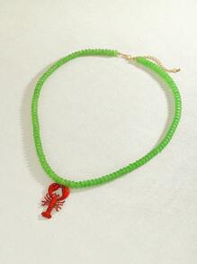 3-Piece Set Cute Seaworld Style Lobster Beaded Necklace Earrings Set, Fashion Seaside Creature Pendant Necklace Earrings, Suitable For Summer Holiday Wear, Adjustable Necklace For Women's Daily Beach Vacation Accessory (Handmade, Color & Design May Vary Slightly)