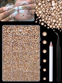 1860pcs Resin Rhinestones With Tweezers, Mixed Sizes 3-6mm, Champagne Color, For DIY Crafts, Clothing, Shoes, Nail Art Nails - Champagne - View 1