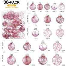 30 颗圣诞球饰品防碎透明大号塑料悬挂球装饰球套装，带精致毛绒装饰（多种尺寸）