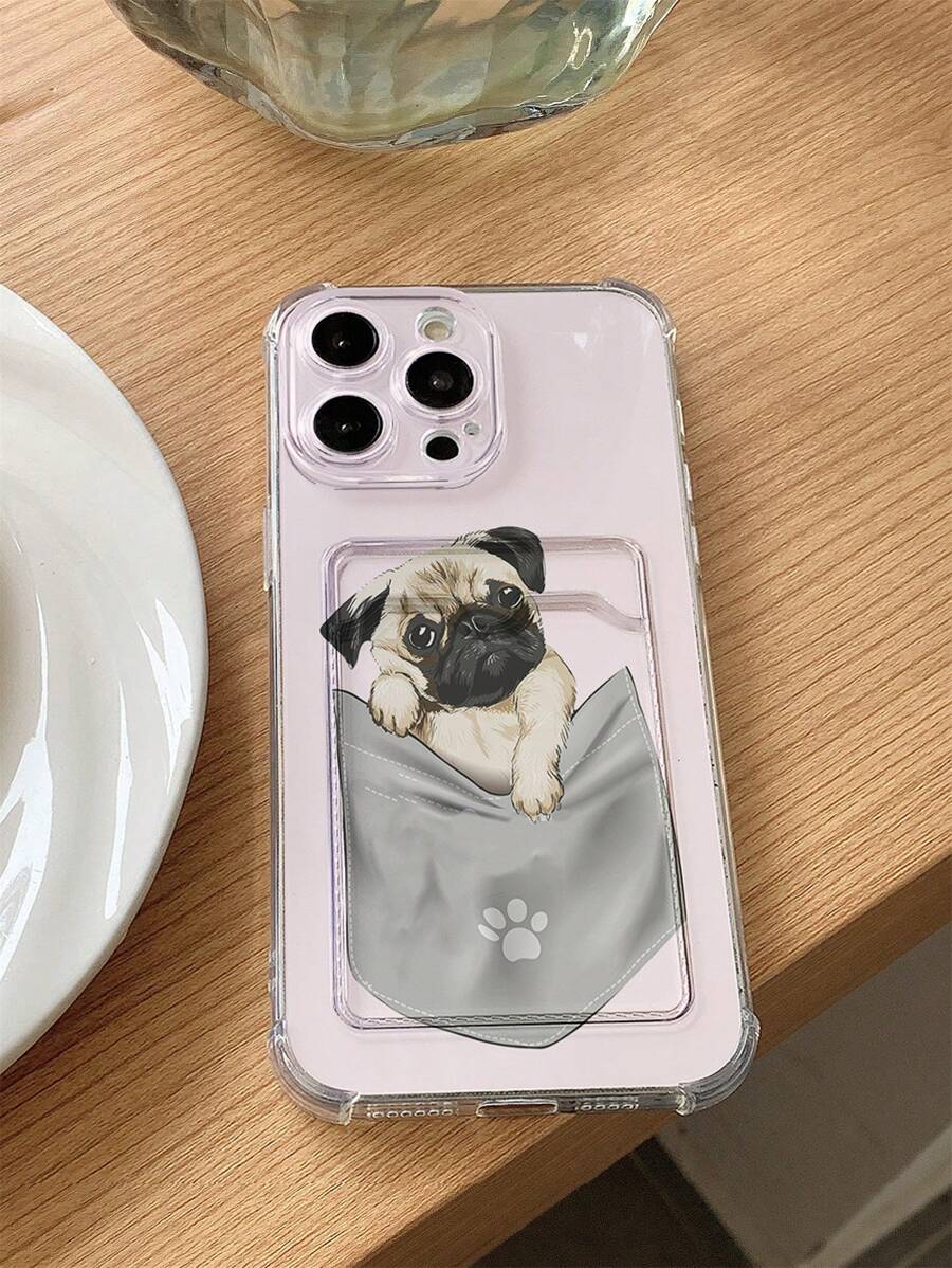 可爱口袋小狗卡夹手机壳适用于 16 Pro Max、 15 Pro Max、 14 Pro Max、 13 Pro Max、 12 Pro Max、 11 Pro Max、Redmi、OPPO、硅胶防摔全覆盖保护手机壳防水防震防刮