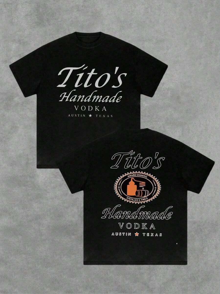 Tito's Handmade Vodka - Black T - Shirt - Front And Back With "Tito's Handmade Vodka" Typography And Logo! 100% Cotton 220g Double - Sided Printed T-Shirt - 黑色 - 查看 1