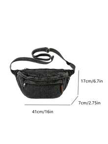 Large-Capacity Breast Bag For Boys Denim Crossbody Riding Bag For Women Korean Version Harajuku Style Ins Textured Shoulder Bag - Black - View 7