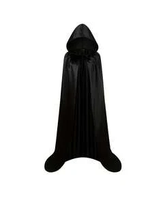 1 Set - Halloween Cloak Cape Cosplay For Adults & Kids, Black Medieval Wizard Robe, Death Priest Hooded Cloak + Matching Wig Suitable For Halloween Party - Multicolor - View 3
