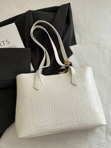 1 pieza Bolso de hombro de mujer de unicolor y de lujo, versátil - Blanco - Ver 8