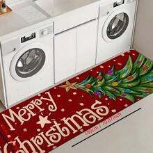 1pc Home Decor, Snowman & Christmas Tree Pattern Print, Christmas, Christmas Gift, Christmas Decoration, Diatomite Kitchen Carpet, Kitchen Mat, Rug, Rectangle Carpet, Suitable For Living Room, Bedroom, Hallway, Bathroom, Laundry Room - Polyester Carpet, Suitable For Indoor And Outdoor Home Decor