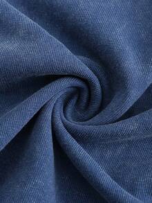 "FAITH OVER FEAR" Creative Pattern Printing Heavy 230g Pure Cotton T Shirt, Washed T-Shirt Men's Vintage T Shirts Basic T-Shirt Loose Hip-Hop Unisex Top Acid Wash T-Shirt - 藍色 - 查看 4