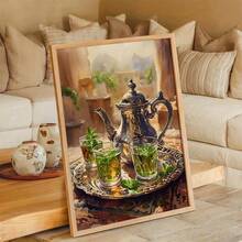 1 件/套摩洛哥茶壶摩洛哥墙壁艺术波西米亚风格绘画，Warecolor 文化地中海装饰印刷品，马拉喀什艺术海报印刷品摩洛哥装饰，无框 - 彩色 - 查看 1