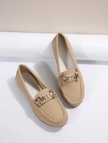 2025 Women's Spring New Arrival Gold Chain Elegant Slip-On Loafers, Lightweight & Comfortable, Versatile Rubber Flat Shoes - Apricot - View 2