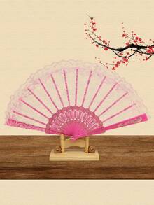 D EXCEED 1Pc Lace Large Folding Hand Fan For Women For Wedding Reception Dance Performance Church Service Party Event Evening - Multicolor - View 4