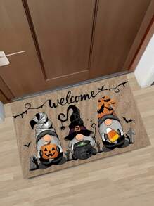 1pc Halloween Theme Bath Mat - Cute Elf And Pumpkin Design Carpet, Halloween Decor Rug, Absorbent Non-Slip Mat For Bathroom, Laundry Room, Entryway, Sink, Shower, Party, Washable Bathroom Doormat Suitable For Living Room, Bedroom, Kitchen, Various Occasions, Parties, Holidays, Gifts, Banquets