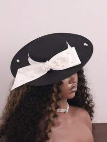 法国女士教堂帽，适合舞会、宴会、茶会，装饰蝴蝶结帽子，婚纱摄影，复古风格帽子，优雅礼服帽 - 1200 - 查看 11