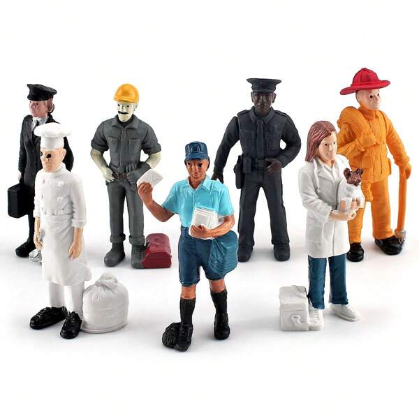 1 Set de 7 piezas de Figuras de Personas Realistas para Sandbox, que incluye Bombero, Panadero, Veterinario, Trabajador de Construcción, Miniaturas Estáticas, Decoración del Hogar, Juguetes, Regalos de Navidad, Halloween, Cumpleaños