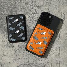 Luxury Fashion Exquisite Cute Whale Pattern Faux PU Leather Magnetic Card Holder For IPhone 16 15 14 13 12 Pro Max PU Leather Wallet Accessory For 1-2 Cards With Built-In Safety Pocket - trắng - Xem 3