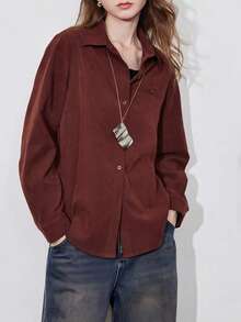 Vintage Brushed Shirt, Turndown Collar, Long Sleeve Top, Autumn/Winter