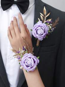 Set de 2 corsaje și brățări cu trandafir prințesă, cer înstelat, frunze aurii, mireasă elegantă, domnișoară de onoare, nuntă, sărbătoare, Halloween, decorațiuni pentru petrecere