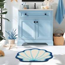 1 قطعة سجادة حمام بشكل محار مبطن - قابلة للغسل في الغسالة 100% بوليستر، بتصميم محار أزرق وأبيض، ملمس ناعم وفاخر، مناسبة للحمام والغرفة والمطبخ والمكتب وغرفة الألعاب - سجادة أرضية زخرفية، سجادة حمام ديكور مدخل الحمام والمطبخ