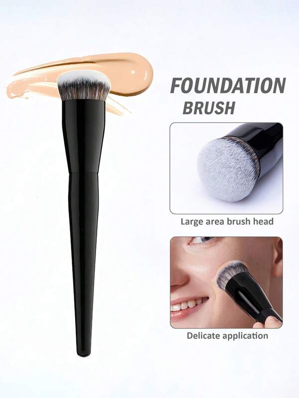 1pc Professional Foundation Makeup Brush, Round Head, Synthetic Nylon Bristles, Suitable For All Skin Types, Contouring And Base Application