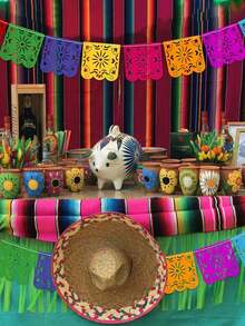 1条10英尺墨西哥派对装饰横幅，毛毡材质，色彩鲜艳，亡灵节装饰横幅，节日生日婴儿派对装饰，5月5日亡灵节花环，墨西哥派对用品 - 彩色 - 查看 5