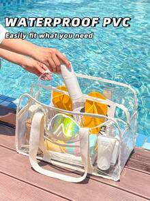 1个旅行游泳沙滩包，大容量多功能防水洗漱化妆品透明手提包果冻手提包便携式游泳包运动包，适合运动、健身、锻炼、旅行、度假，男女通用，旅行必备耐用游泳包防水游泳包沙滩包 - 彩色 - 查看 2