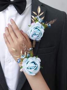 Set de 2 corsaje și brățări cu trandafir prințesă, cer înstelat, frunze aurii, mireasă elegantă, domnișoară de onoare, nuntă, sărbătoare, Halloween, decorațiuni pentru petrecere