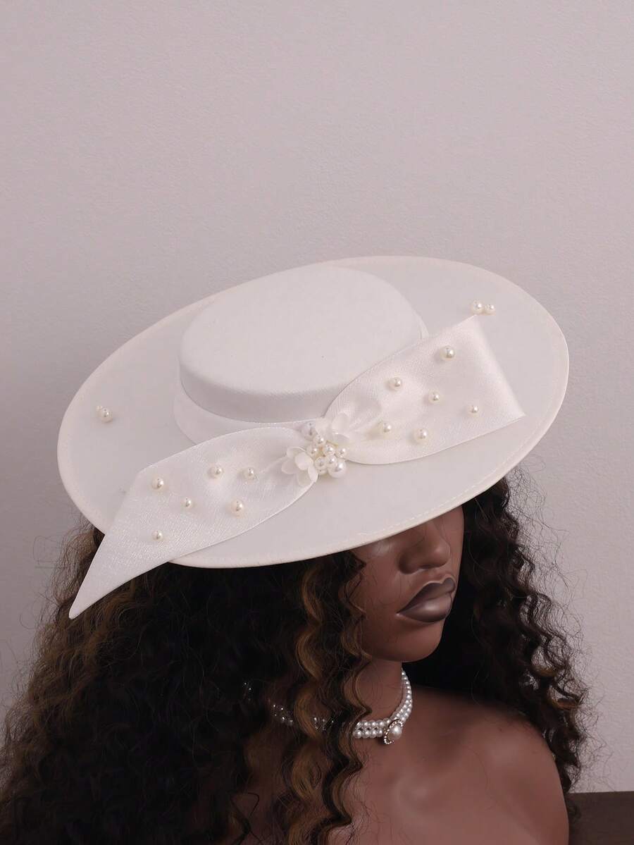 法国女士教堂帽，适合舞会、宴会、茶会，装饰蝴蝶结帽子，婚纱摄影，复古风格帽子，优雅礼服帽 - 1200 - 查看 1