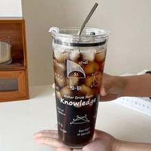 1pc 1000ml High-Quality Heat-Resistant Glass Cup With Lid And Metal Straw, Large Capacity Transparent Water Bottle, Suitable For Home, School, Office, Restaurant, Bar - Clear - View 10