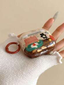 Retro Floral Cat Pattern Silicone Protective Case Compatible With Apple 3rd Generation Wireless Bluetooth Earphones - 棕色 - 查看 8