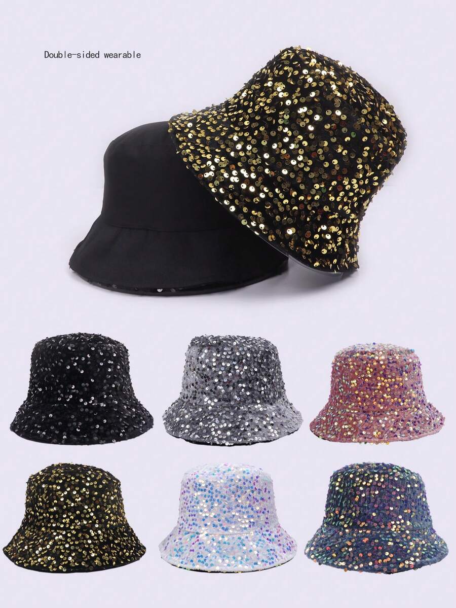 1 Stück glänzender Pailletten Patchwork Polyester UV-Schutz Warm Fischerhut, geeignet für Party, Straße, Frühling/Herbst, Nachtclub, Hochzeit, bunter Glitzer Hut, modisch Schulanfang Bühnenauftritt Herbst