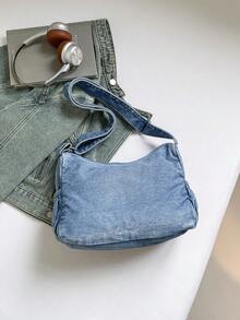 حقيبة كروس بودي كاجوال شيك ناعمة من الجينز متعددة الطبقات مع جيوب متعددة، حقيبة كتف نسائية كبيرة السعة متعددة الاستخدامات مناسبة للذهاب للعمل والتسوق والسفر