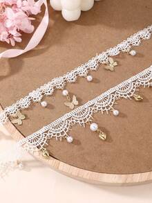 قلادة بسيطة من اللؤلؤ والفراشة والقلب، مجموعة قلادة مناسبة للمراهقات للاستخدام اليومي، هدية للمناسبات - أبيض - مشاهدة 9