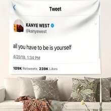 1PC Bedroom Decor Aesthetics Tapestry,  "Be Yourself" Tweet, Pop Culture Decorative Wall Hanging Tapestry For Bedroom, College Dorm Home Decor Hanging Cloth Gifts Birthday Graduation - 彩色 - 查看 2