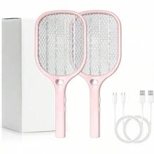 Fly Swatter Racket 3000V Bug Zappers, Mosquito Zappers USB Rechargeable, 1200mAh Mosquitoes Killer Lamp & Fly Zappers With 3 Layer Safety Mesh Home, Bedroom, Kitchen, Patio (2, Pink) - 粉色 - 查看 12