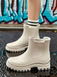 7-Inch Height Women's Rain Boots, New White Waterproof Ankle Boots, Soft & Comfortable Flat Bottoms, Lightweight, Suitable For Outdoor, Rainy Days, Gardening, Car Washing, Fishing, All Season