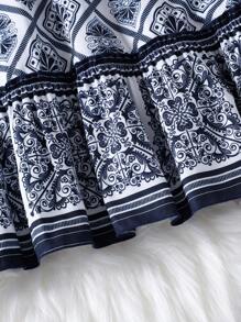 Tween Mädchen Kleid mit langen Ärmeln, Taille-Kordel & Schleife, Retro-Muster, geeignet für Frühling & Herbst