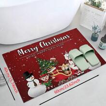 1pc Home Decor, Snowman & Christmas Tree Pattern Print, Christmas, Christmas Gift, Christmas Decoration, Diatomite Kitchen Carpet, Kitchen Mat, Rug, Rectangle Carpet, Suitable For Living Room, Bedroom, Hallway, Bathroom, Laundry Room - Polyester Carpet, Suitable For Indoor And Outdoor Home Decor
