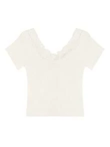 Solid Color Minimalist Lace Patchwork Knitted Top White Summer - White - View 5