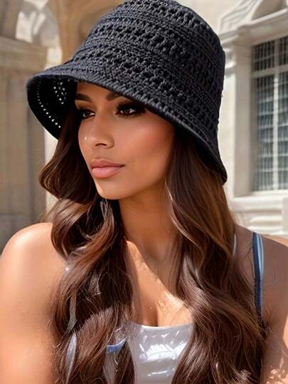 1/4pcs New Summer Hollow Bucket Hat, Breathable Bucket Hat, Versatile And Casual, Shows Face, Suitable For Outing Play, Party Outdoor Wear Decoration, Foldable Water Barrel Hat