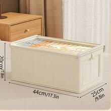 1pc Beige Covered Fabric Storage Box, Foldable Closet Organizer Box With Visible Window, Drawer Style Jeans Storage Container For Home - Beige With Lid - View 11