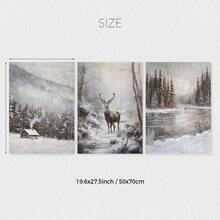3pcs, Unframed, Vintage Moody Winter Landscape Oil Painting Prints, Snowy Forest Wall Art, Country Farmhouse Decor, Christmas Decor, Winter Posters, Canvas Art For Living Room, Bedroom, Kitchen, Home Office, Cafe, Bar, Dorm, Hallway, Home And Room Decoration Home Decor Christmas Decorations