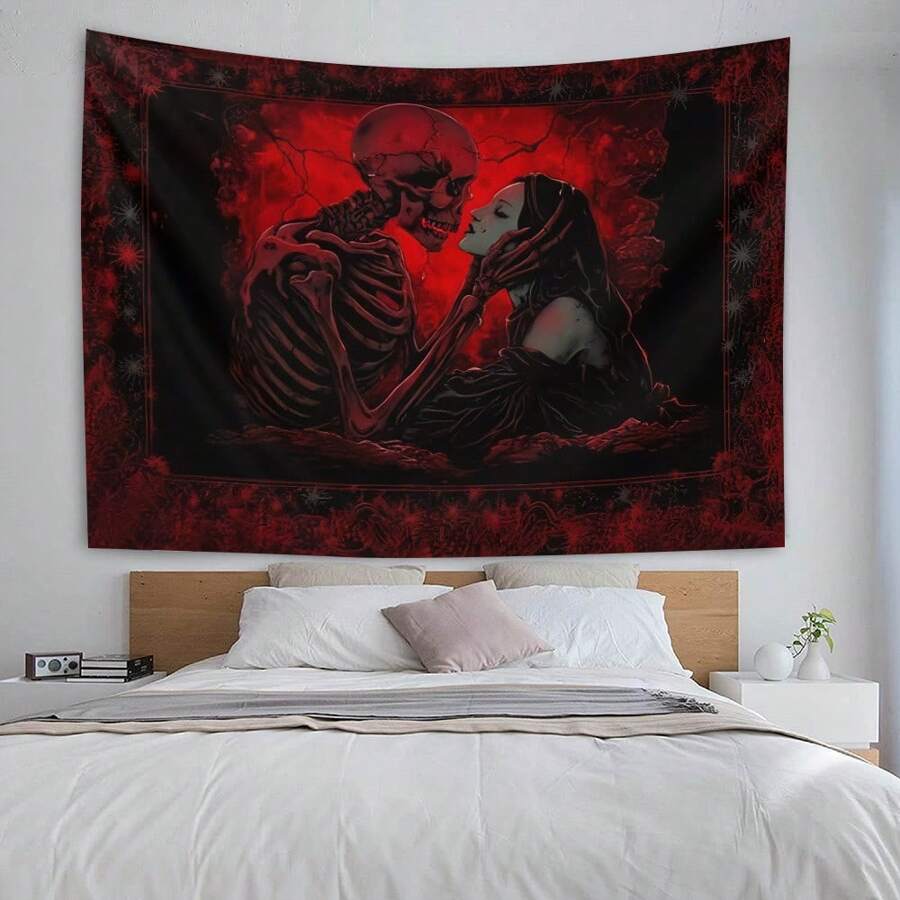 1 件浪漫风格骷髅与美女哥特式骷髅爱情主题挂毯房间家居装饰卧室壁挂布