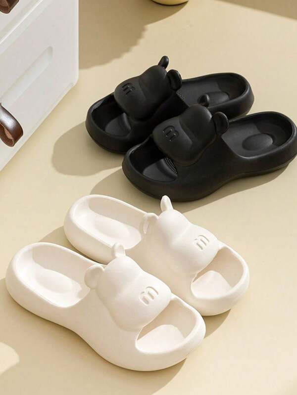 Schattige badslippers met dikke zool en berenmotief, eenvoudige pantoffels voor thuis