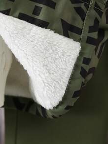 2 件套：男童字母印花羊毛夹克和工装裤，秋冬休闲装 - 軍綠色 - 查看 6