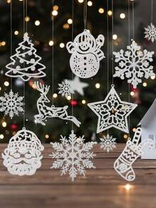 20 szt. - wiszące ozdoby choinkowe - 20 szt. srebrnych, brokatowych bałwanków w kształcie reniferów, ozdoby świąteczne w kształcie płatków śniegu na święta Bożego Narodzenia, Nowy Rok, zimową krainę czarów, zimowe dekoracje bożonarodzeniowe, artykuły na przyjęcia domowe.