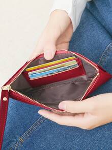 MIYIN محفظة هاتف ذكي طويلة بفتحات بطاقات وسوار معصم، حقيبة هاتف متعددة الوظائف مع جيب للعملات، محفظة بسيطة مطبوعة بحرف جرافيك من جلد البولي يوريثان مع سحاب، محفظة عصرية بسيطة للسيدات للعمل والدراسة والأعمال والهدايا والمناسبات الخاصة